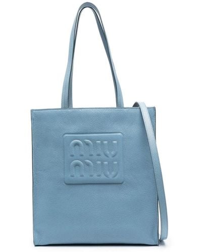 Miu Miu Bolso shopper con logo en relieve - Azul