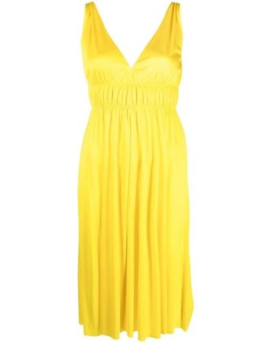 P.A.R.O.S.H. Smocked-detail V-neck Dress - Yellow