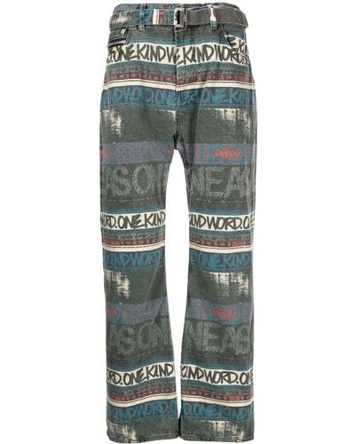 Sacai Slogan-print Cotton Jeans - Blue