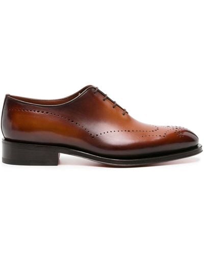 Santoni Chaussures oxford en cuir à fini bruni - Marron