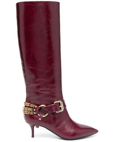 Moschino 60mm Logo-lettering Leather Boots - Red