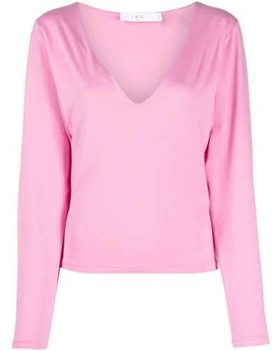 IRO Plunging V-neck Cut-out T-shirt - Pink