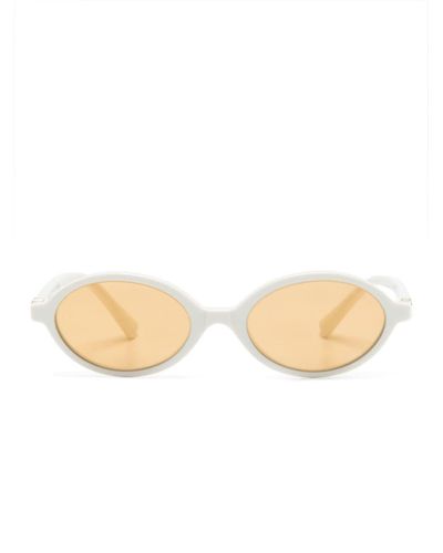 Miu Miu Logo-plaque Oval-frame Sunglasses - Natural