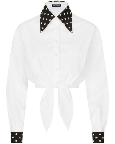 Dolce & Gabbana Polka-dot Print Cropped Shirt - White
