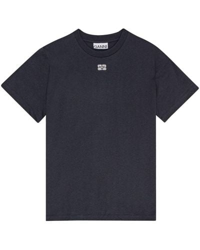 Ganni T-Shirt mit Logo-Verzierung - Blau