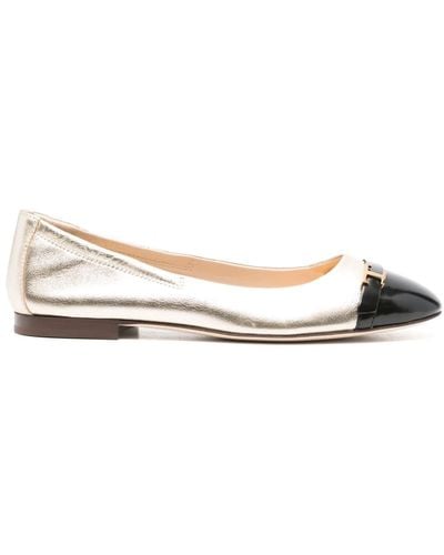 Tod's Metallic-leather Ballerina Shoes - Natural
