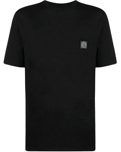 Stone Island Cotton T-shirt With "fixed" Effect - Black