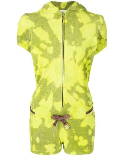 Stain Shade Tie-dye Hooded Playsuit - Yellow