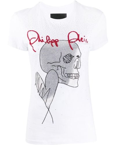 Philipp Plein Love Plein Rhinestone Skull T-shirt - White