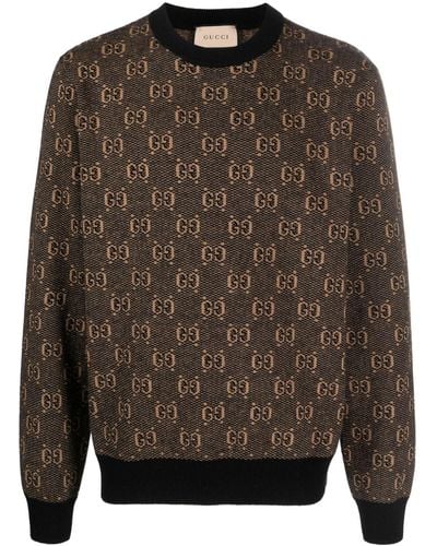 Gucci Jacquard-Pullover mit Logo - Braun