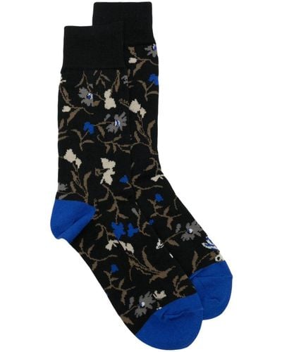 Sacai Logo-print Floral-intarsia Socks - Black