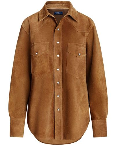 Polo Ralph Lauren Relaxed Fit Suede Western Shirt - Brown