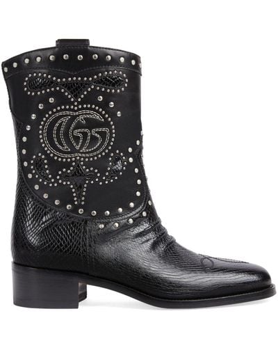 Gucci Boot With Double G And Studs - Black