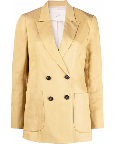 Tela Double-breasted Button Blazer - Natural