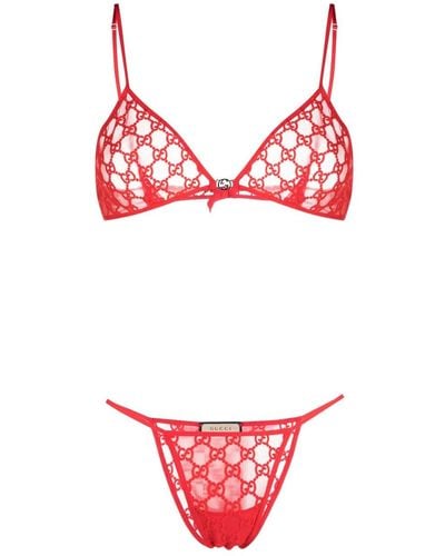 Gucci Set lingerie semi trasparente GG - Rosso