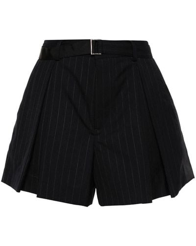 Sacai Pinstriped Belted Shorts - Zwart
