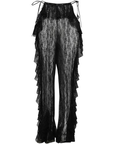 ESTER MANAS Ruffled Straight-leg Lace Trousers - Black