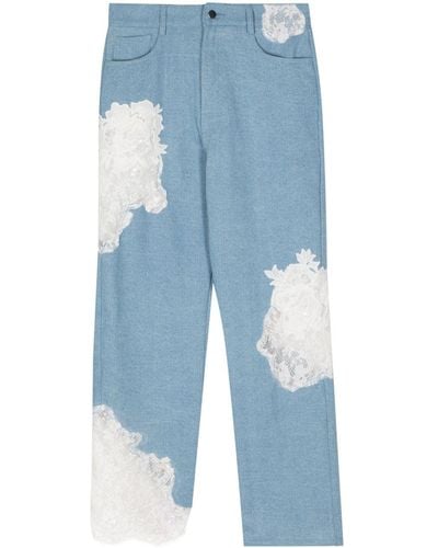 Collina Strada Lace-appliqué Straight-leg Jeans - Blue