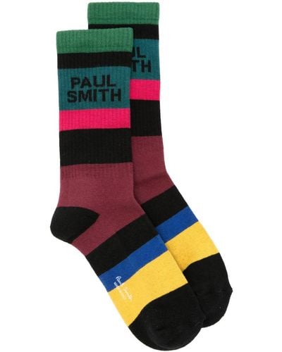 PS by Paul Smith Intarsia-logo Striped Socks - Black