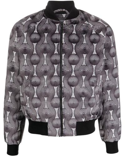 OZWALD BOATENG Geometric-print Silk Bomber Jacket - Grey