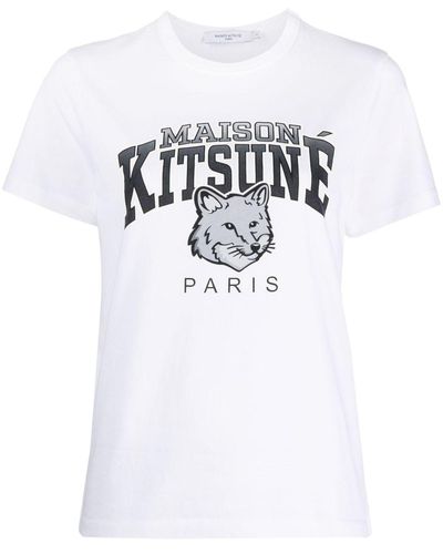 Maison Kitsuné T-shirt Campus Fox en coton - Blanc