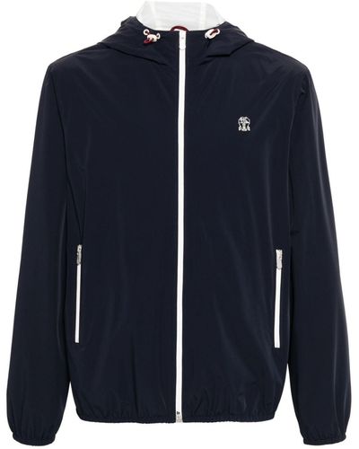 Brunello Cucinelli Windbreaker mit Logo-Stickerei - Blau