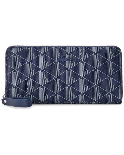 Lacoste Logo-appliqué Geometric-print Zip-around Wallet - Blue