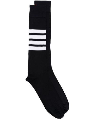 Thom Browne Over The Calf Socks With White 4-bar Stripe In Lightweight Cotton - Blue