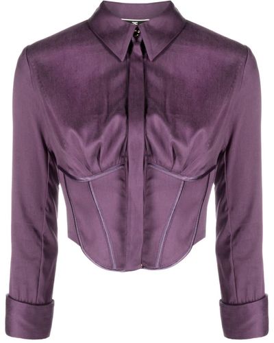 Elisabetta Franchi Three-quarter-length Sleeve Bustier Blouse - Purple