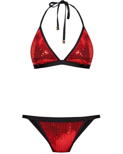Balmain Bikini à sequins - Rouge