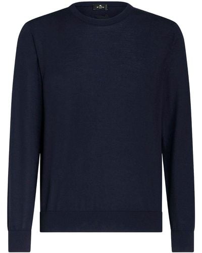 Etro Logo-embroidered Cashmere-silk Jumper - Blue