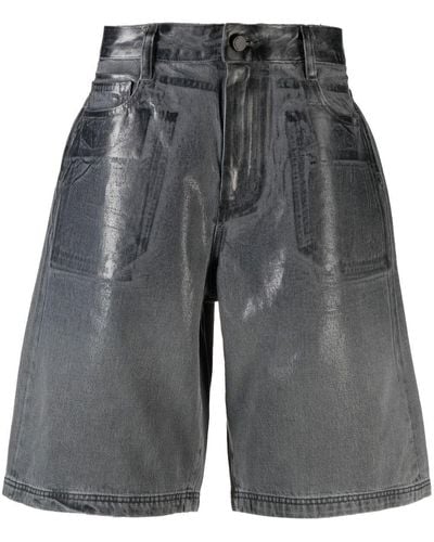 44 Label Group Pantalones vaqueros cortos con acabado metalizado - Gris