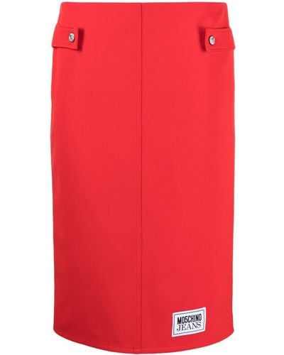 Moschino Jeans Falda de tubo con parche y logo - Rojo