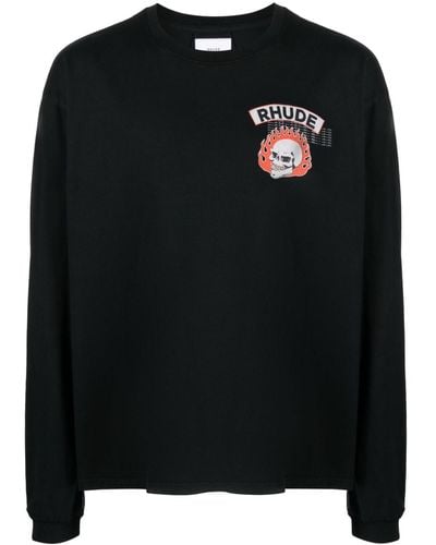 Rhude Long-sleeve Cotton T-shirt - Black