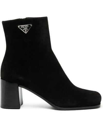 Prada 65mm Triangle-logo Suede Boots - Black