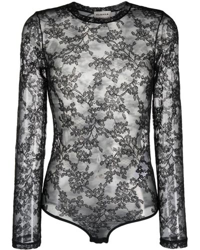 P.A.R.O.S.H. Semi-sheer Floral-lace Bodysuit - Black