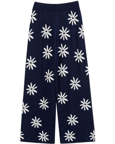 Chinti & Parker Ditsy Daisy Wide-leg Trousers - Blue