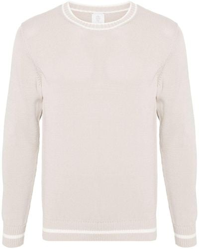 Eleventy Striped-edge Cotton Sweater - White