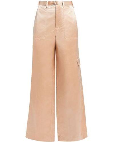 STAUD Belted Satin-finish Palazzo Trousers - Natural