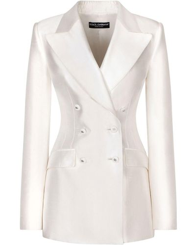 Dolce & Gabbana Double-breasted Silk Blazer - White