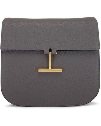 Tom Ford Grained Leather Crossbody Bag - Gray