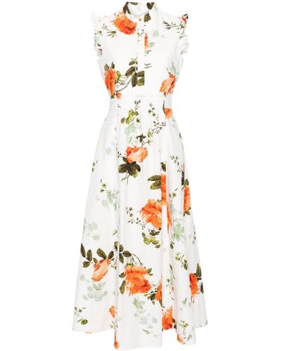 Erdem Robe mi-longue évasée à fleurs - Blanc