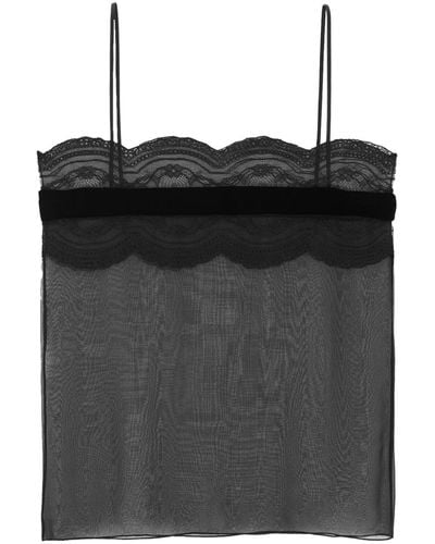 Saint Laurent Lace-panel Silk Top - Black