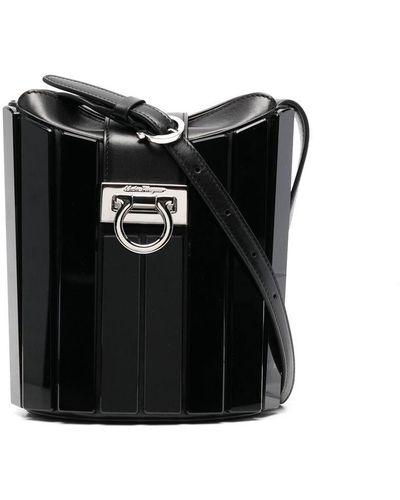 Ferragamo Trifolio Embellished Shoulder Bucket Bag - Black