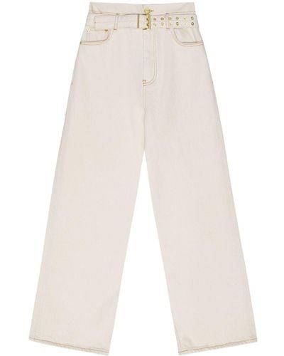 Ganni Belted Wide-leg Jeans - White