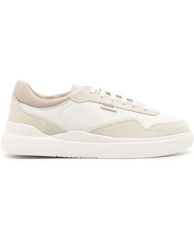 HUGO Logo-patch Paneled Suede Sneakers - White