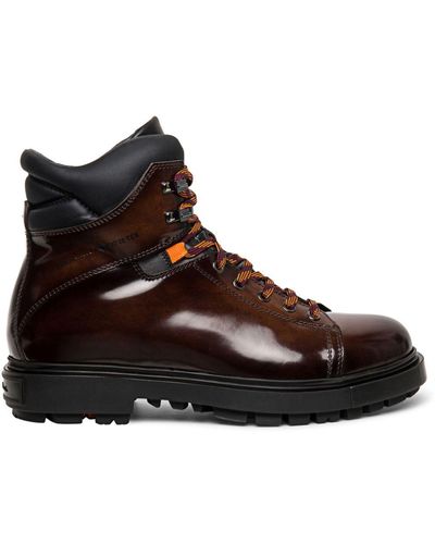 Santoni Panelled Leather Hiking Boots - Brown