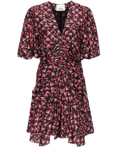 Isabel Marant Graphic-print Ruched Mini Dress - Red
