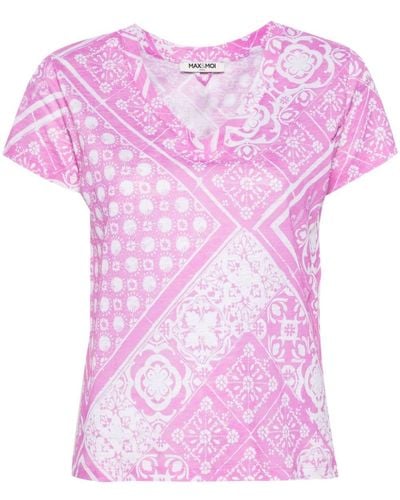 Max & Moi T-Shirt aus Leinen mit Print - Pink