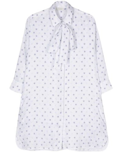 Mazzarelli Starfish-print Linen Shirt - White
